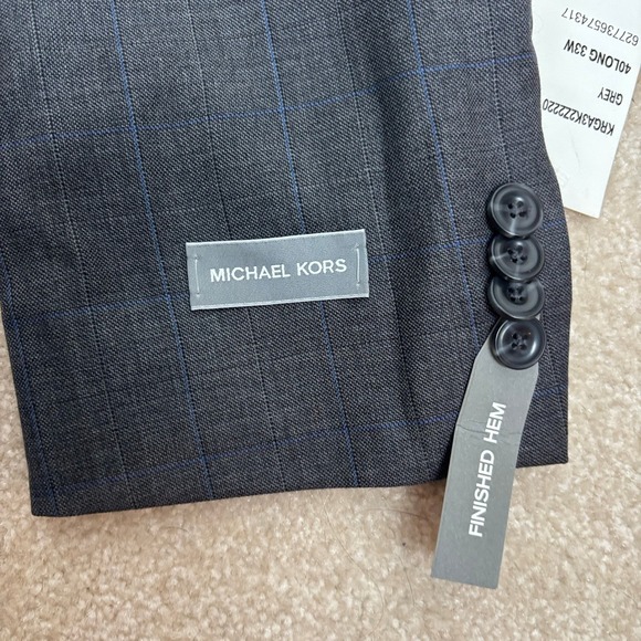 Michael Kors Mens Gray Blue Plaid Blazer Jacket Suit Coat Size 40 Long NWT - Picture 4 of 12